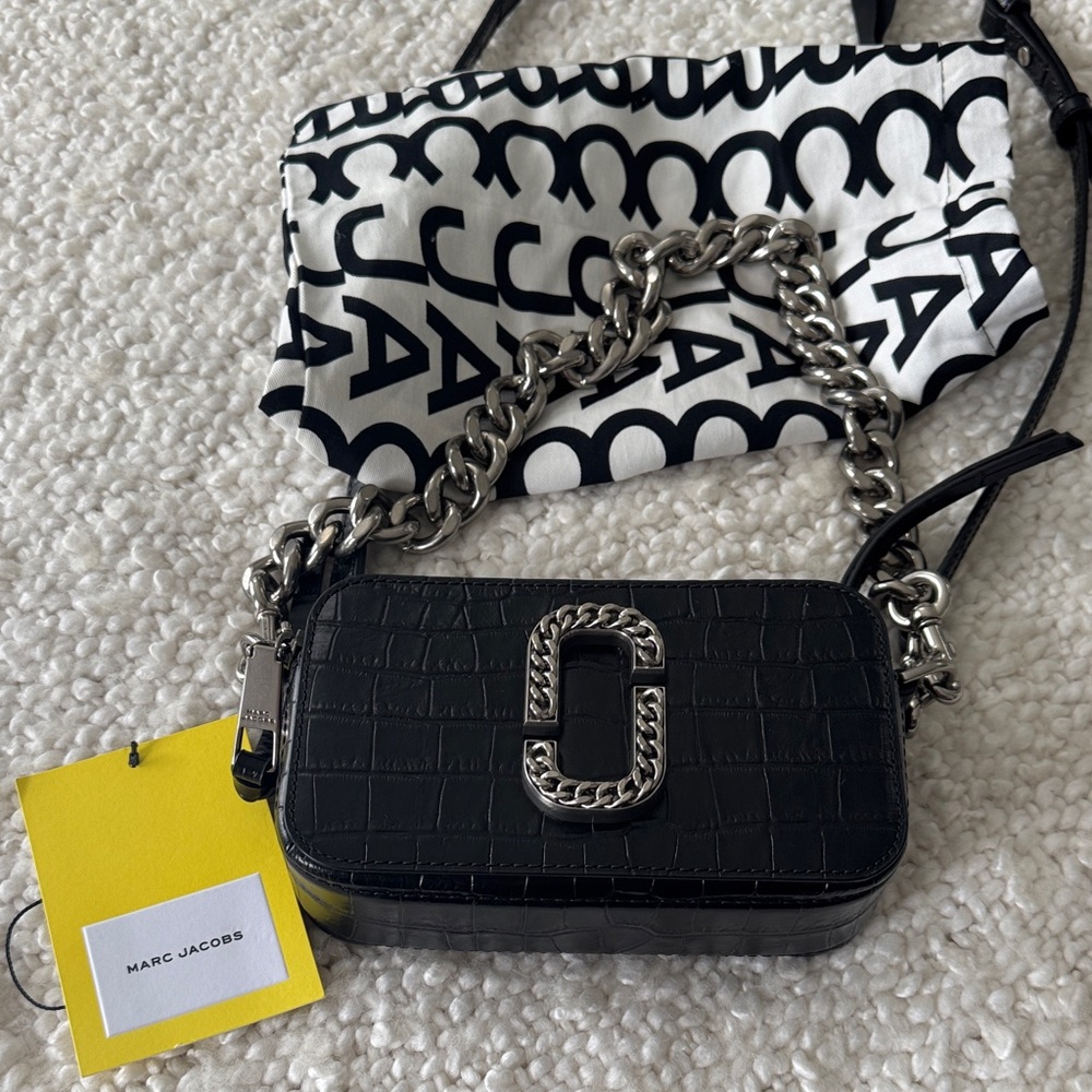 Marc Jacobs Black Croc-Embossed Crossbody Bag